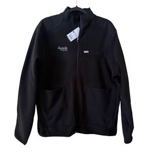 FIGS Mens On Shift Performance Fleece Jacket Black Full Zip SZ XL Co. Logo New